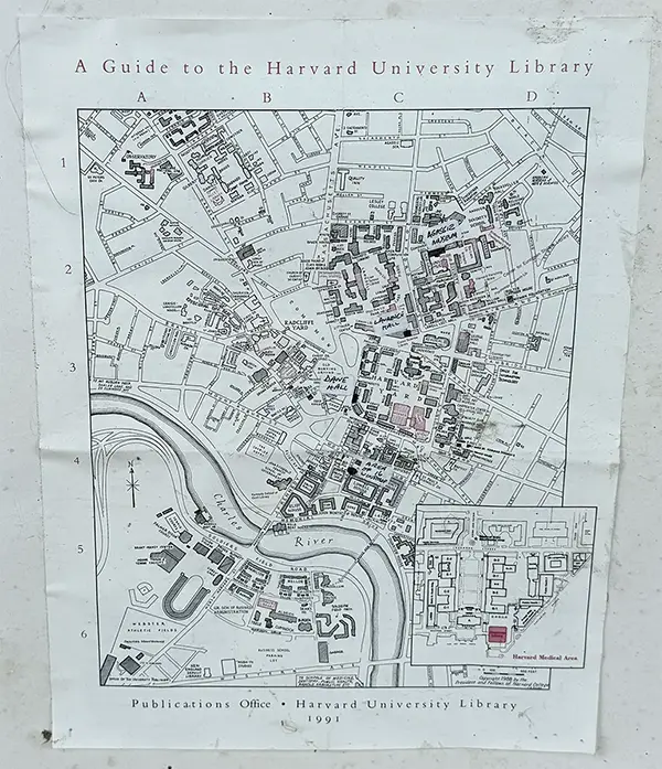 Map of the Harvard campus with annotations by Caleb Carr